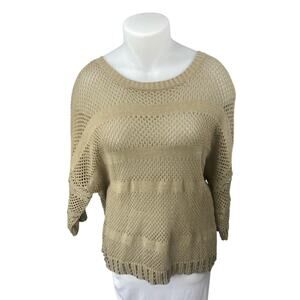 Belldini Women's Brown Tan Metallic Open Knit Crochet Long Sleeve Sweater Top 3X